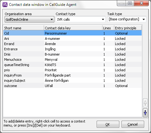 Agent Contact data window